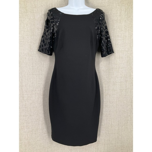 Calvin Klein Dresses & Skirts - Calvin Klein Sheath Dress Women  4 Black Sequin Sleeve V-Back Cocktail Evening